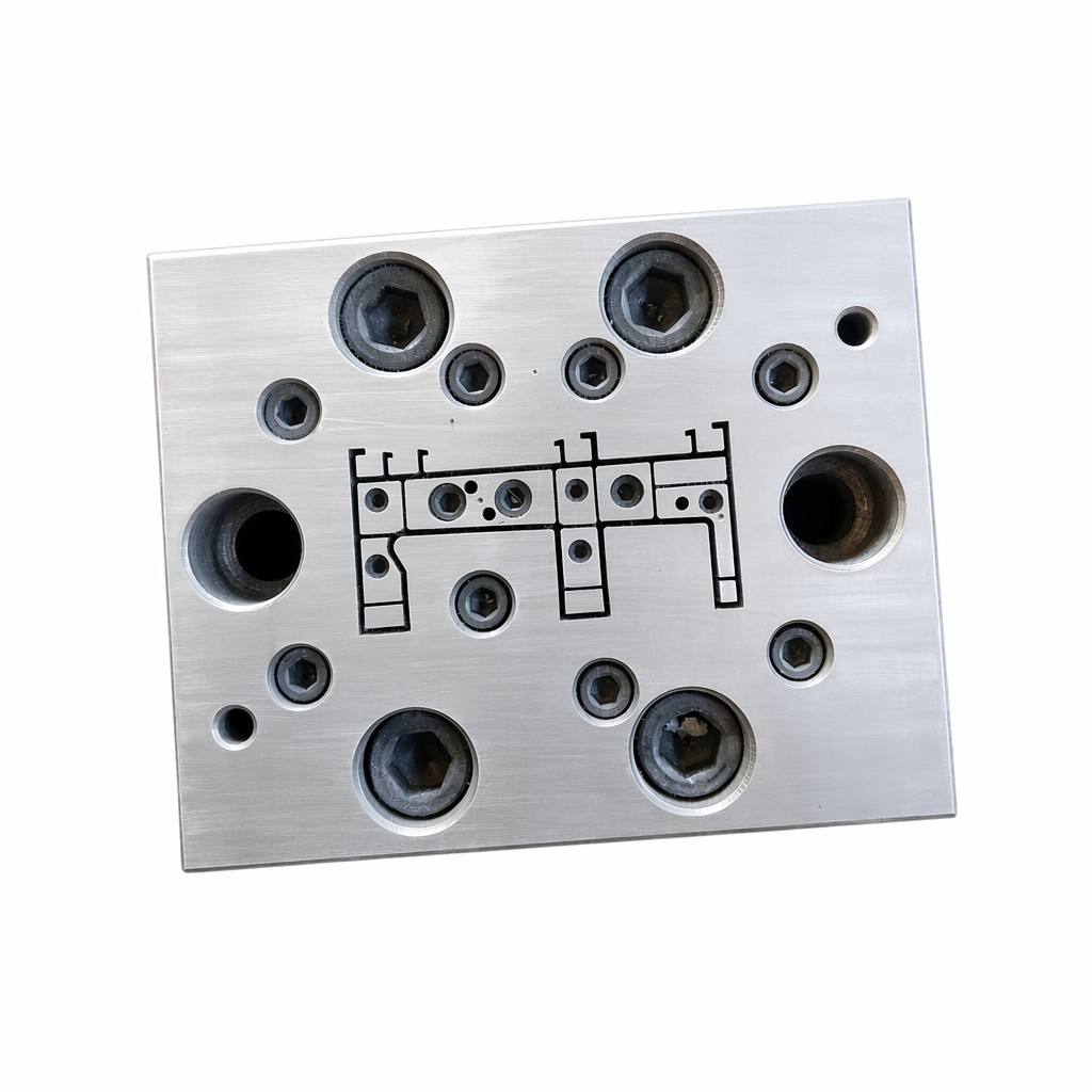 Tooling detail of a UPVC window profile extrusion mould by Huangshi Zhongjie Mould